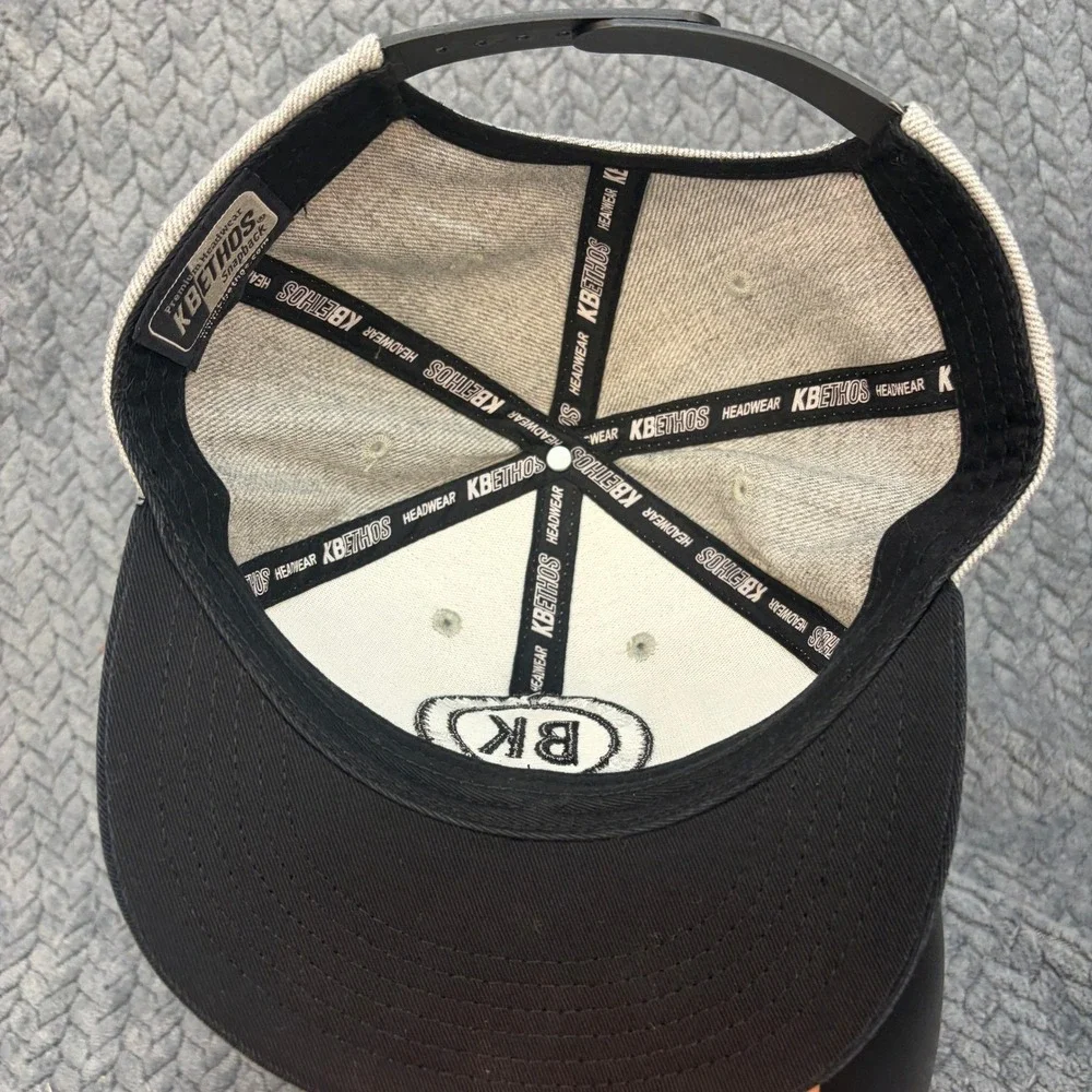 KBETHOS Brooklyn BK Snapback Hat Gray Black Flat Brim Premium Headwear Cap